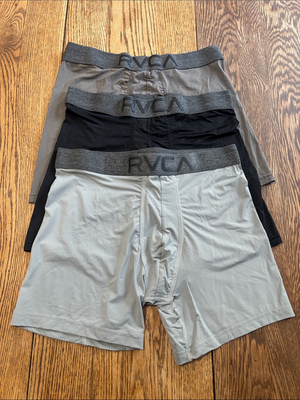 RVCA Three-Pack Boxer Briefs in Light Gray, Black & Taupe